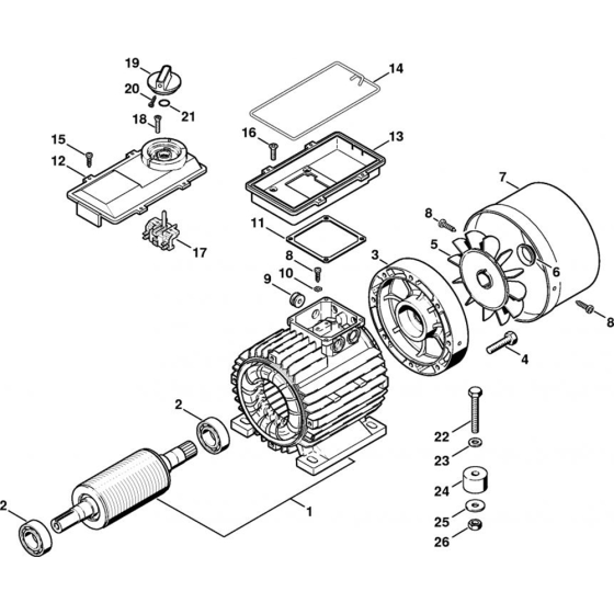 RE 161 K: Electric motor, Switch box for Stihl RE 141 K, RE 141 K PLUS, RE 161 K, RE 161 K PLUS  Cold Pressure Washers.