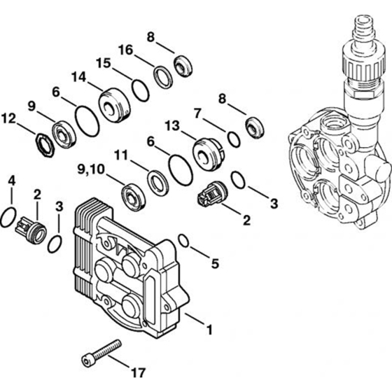 Valve Block for Stihl RE 141 K, RE 141 K PLUS, RE 161 K, RE 161 K PLUS  Cold Pressure Washers.