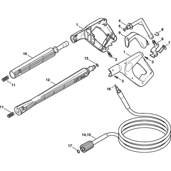 Spray Gun, Spray Lance/ Wand for Stihl RE 141 K, RE 141 K PLUS, RE 161 K, RE 161 K PLUS  Cold Pressure Washers.