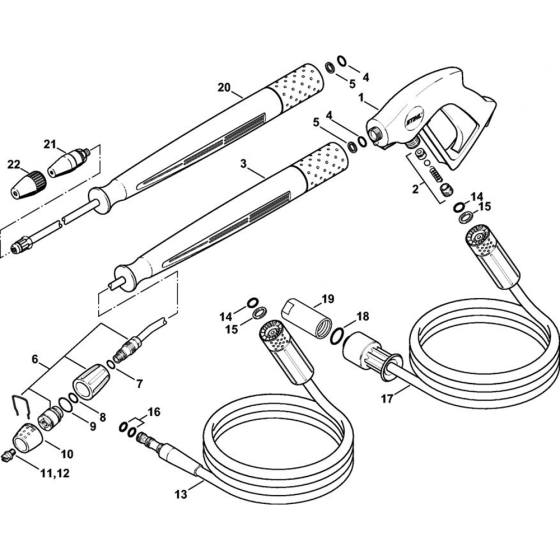 RE 142 K PLUS GB, Spray gun, Spray lance/wand for Stihl RE 142, RE 142 PLUS, RE 162, RE 162 PLUS   Cold Pressure Washers.