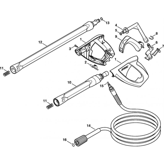 Spray Gun, Spray Lance/ Wand for Stihl RE 142, RE 142 PLUS, RE 162, RE 162 PLUS   Cold Pressure Washers.