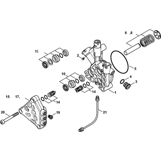 Pump, Valve Block for Stihl RE 143, RE 143 PLUS,  RE 163,  RE 163 PLUS  Cold Pressure Washers.