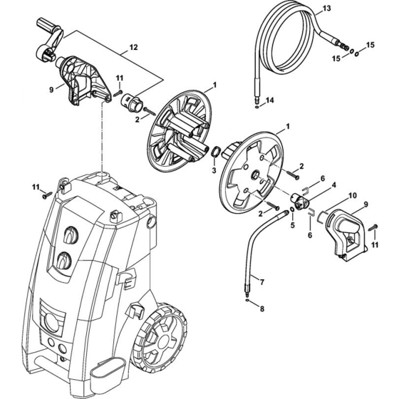 Hose Reelfor Stihl RE 143, RE 143 PLUS,  RE 163,  RE 163 PLUS  Cold Pressure Washers.