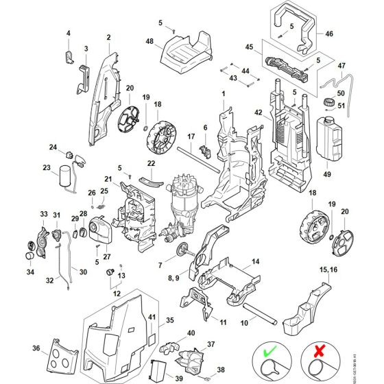 Chassis, Air baffle, Shroud, Switch housing Assembly for Stihl RE 150 PLUS Cold Pressure Washer