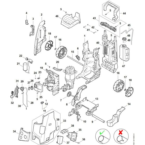 Chassis, Air baffle, Shroud, Switch housing Assembly 2 for Stihl RE 150 PLUS Cold Pressure Washer