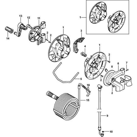 Hose Reel Assembly for Stihl RE 232, RE 272 PLUS, RE 282 PLUS Cold Pressure Washers.