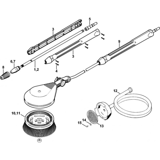 Rotary Nozzle, Rotary Washing Brush, Suction Hose Assembly for Stihl RE 232, RE 272 PLUS, RE 282 PLUS Cold Pressure Washers.