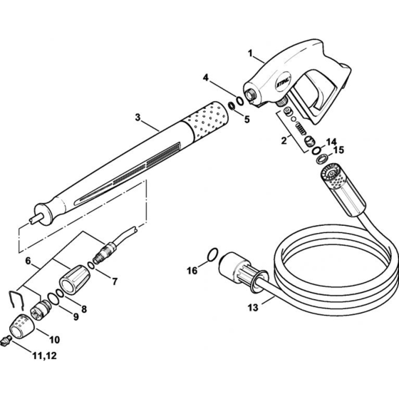 Spray Gun, Spray Lance/ Wand (40.2009) Assembly for Stihl RE 271, RE 271 PLUS, RE 281, RE 281 PLUS  Cold Pressure Washers.