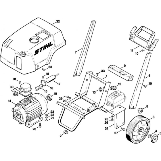 Electric Motor, Chassis Assembly for Stihl RE 300 K, RE 330 K Cold Pressure Washers.