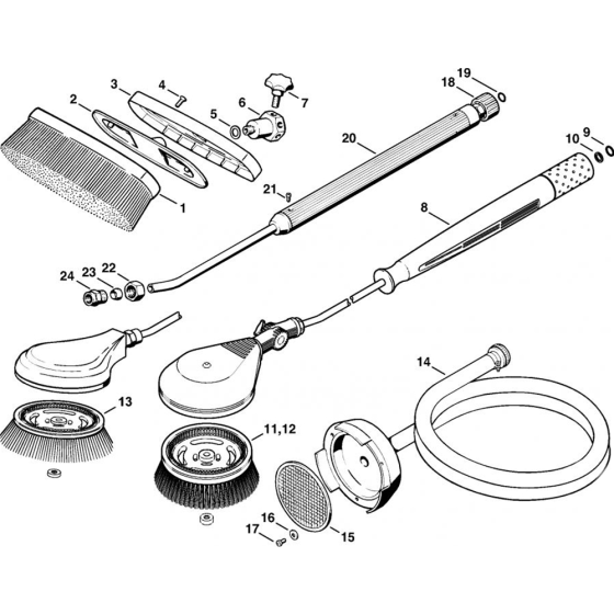 Washing Brush, Suction Hose Assembly for Stihl RE 300 K, RE 330 K Cold Pressure Washers.