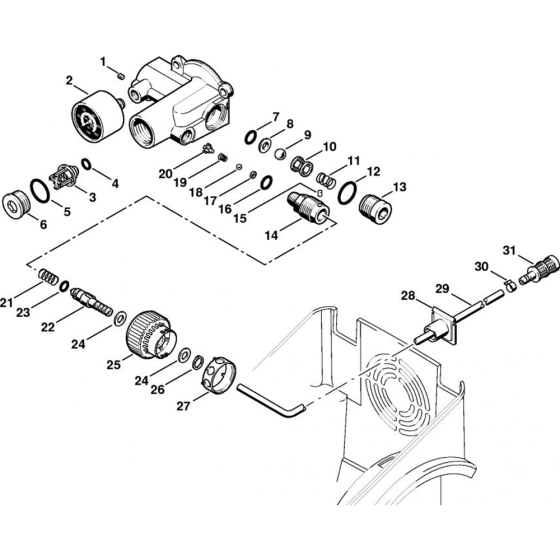 Regulation Valve Block-1 Assembly for Stihl RE 310 K, RE 340 K, RE 440 K Cold Pressure Washers.