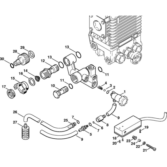 Metering Valve, Switch ⇥ X 42 343 563 (30.2000) Assembly for Stihl RE 360 K, RE 360 K PLUS, RE 460 K Cold Pressure Washers.