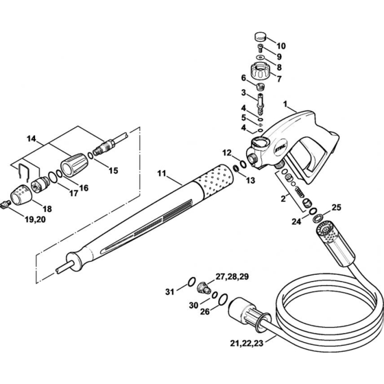 Spray Gun, Spray Lance/ Wand Assembly for Stihl RE 360 K, RE 360 K PLUS, RE 460 K Cold Pressure Washers.