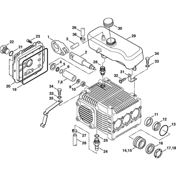 Pump, Piston Assembly for Stihl RE 361, RE 361 PLUS, RE 461, RE 461 PLUS, RE 471, RE 471 PLUS Cold Pressure Washers.