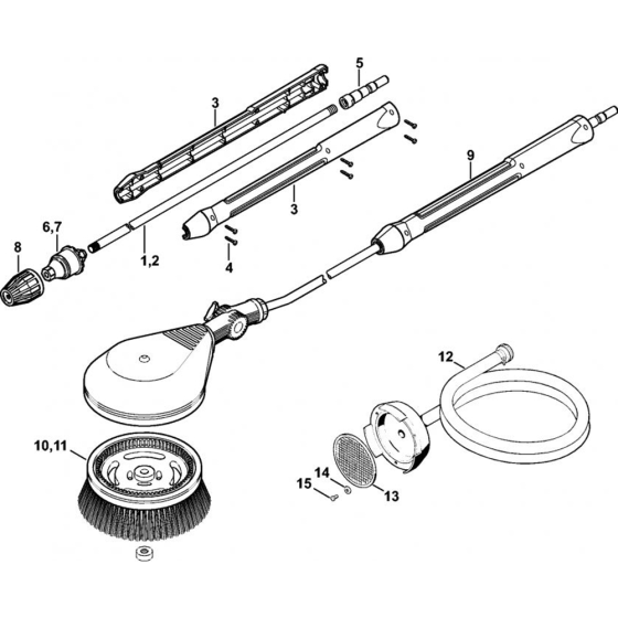 Rotory Nozzle, Rotory Washing Brush, Suction Hose Assembly for Stihl RE 362, RE 362 PLUS, RE 462, RE 462 PLUS Cold Pressure Washers.