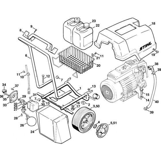 Chassis RE 400 K, RE 401 K Assembly for Stihl RE 400 K, RE 401 K, RB 400 K Cold Pressure Washers.