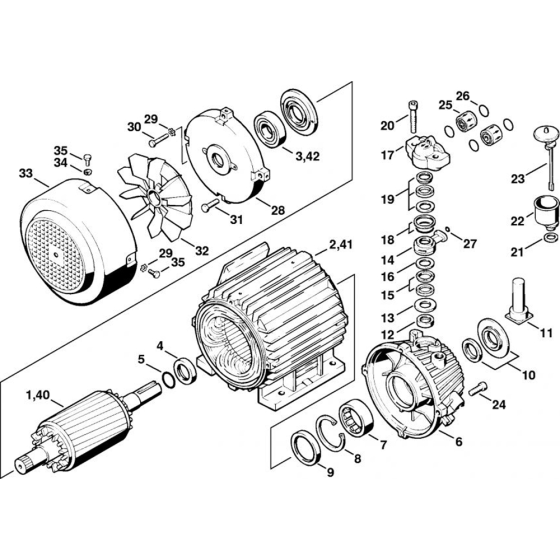 Electric Motor RE 400 K, RE 401K, Pump Housing Assembly for Stihl RE 400 K, RE 401 K, RB 400 K Cold Pressure Washers.