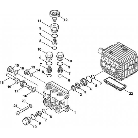 Valve Block Assembly for Stihl RE520W, RE550W, RE580W Hot Pressure Washers