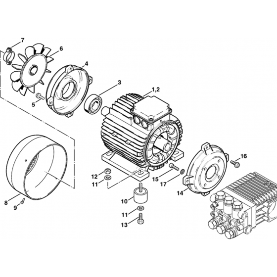 Electric Motor Assembly for Stihl RE660W, RE880W Hot Pressure Washers