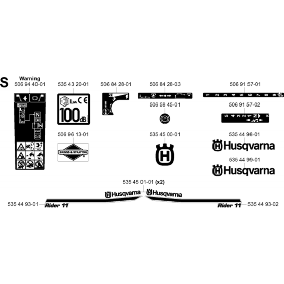 Decals Assembly for Husqvarna Rider 11 Ride on Mowers