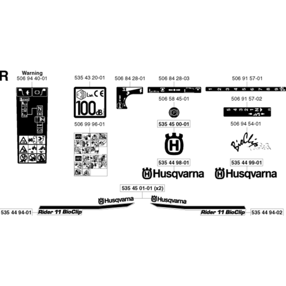 Decals Assembly for Husqvarna Rider 11 BIO Ride on Mowers