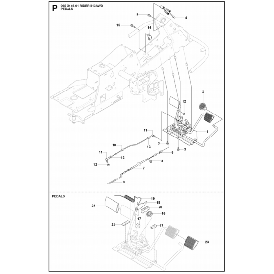 Pedals Assembly for Husqvarna Rider 13 AWD Ride on Mowers