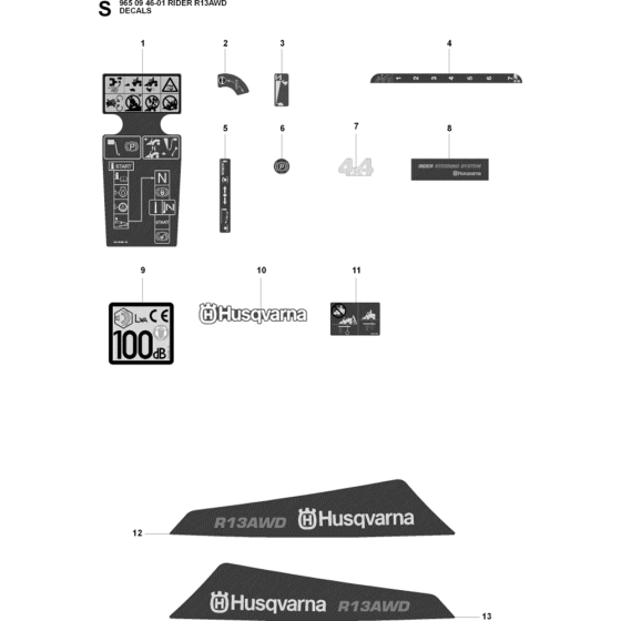 Decal Assembly for Husqvarna Rider 13 AWD Ride on Mowers