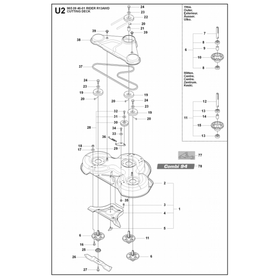 Cutting Deck 98cm Assembly for Husqvarna Rider 13 AWD Ride on Mowers