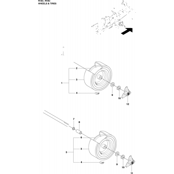 Wheels and Tires Assembly for Husqvarna Rider 13 C Ride on Mowers