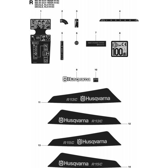 Decals Assembly for Husqvarna Rider 15 C Ride on Mowers