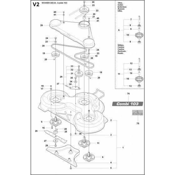 Cutting Deck 103cm-2 Assembly for Husqvarna Rider 15V2 Ride on Mowers