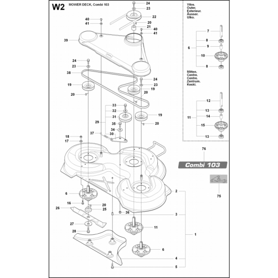 Cutting Deck 103cm-2 Assembly for Husqvarna Rider 15V2 AWD Ride on Mowers