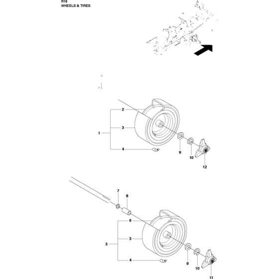 Wheels and Tires Assembly for Husqvarna Rider 16 Ride on Mowers