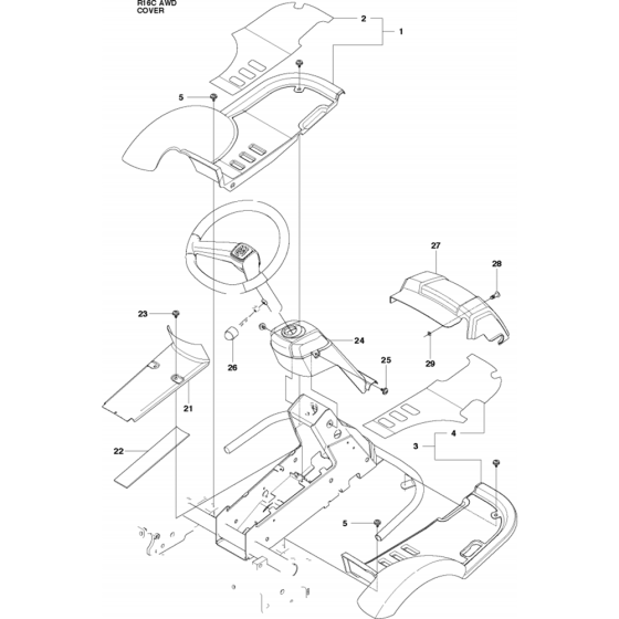 Cover-1 Assembly for Husqvarna Rider 16 C AWD Ride on Mowers