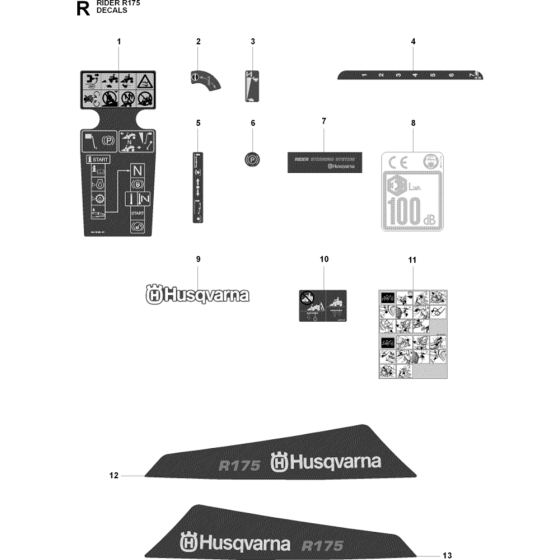 Decal Assembly for Husqvarna Rider 175 Ride on Mowers