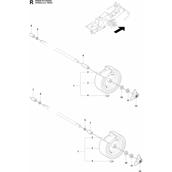 Wheels and Tires Assembly for Husqvarna Rider 175 AWD Ride on Mowers