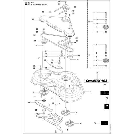 Cutting Deck-3 Assembly for Husqvarna Rider 18 Ride on Mowers