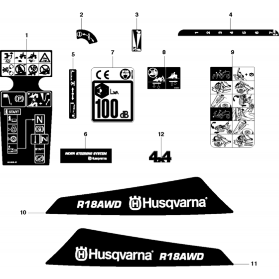 Decals Assembly for Husqvarna Rider 18 AWD Ride on Mowers