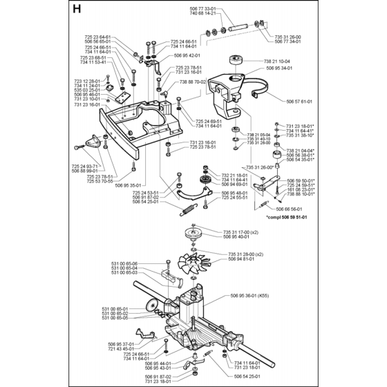 Transmission-1 Assembly for Husqvarna Rider 970 HST Ride on Mowers