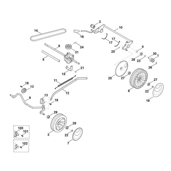 Chassis, Gear Box for Stihl RM 248.1 T Mower