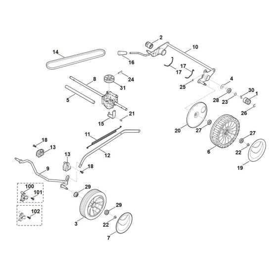 Chassis, Gear Box for Stihl RM 253.1 T Mower