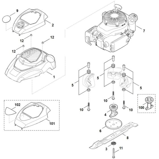 Engine, Blade Assembly for Stihl RM 4.0 RTP Mower