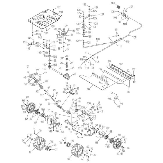 Front Axle, Wheel Assembly for OREC RM86G Mower