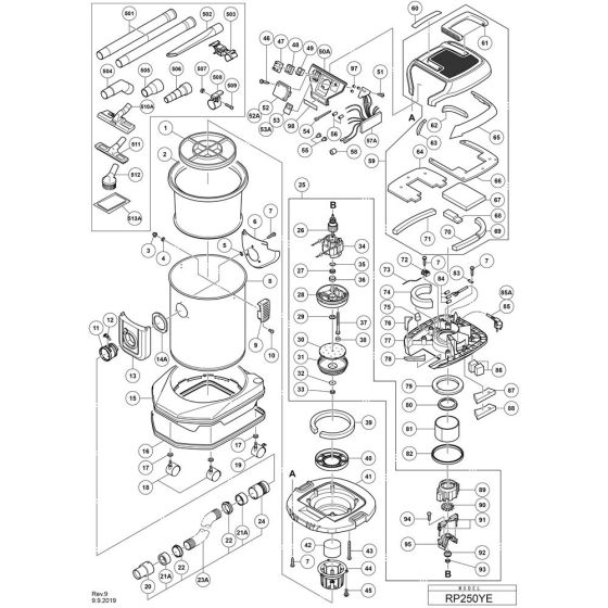 Main Assembly for Hikoki RP250YE Wet And Dry Vacuum