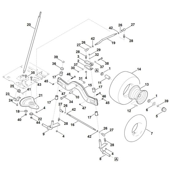 Steering. Front Wheel for Stihl RT 5097.1 Ride on Mower