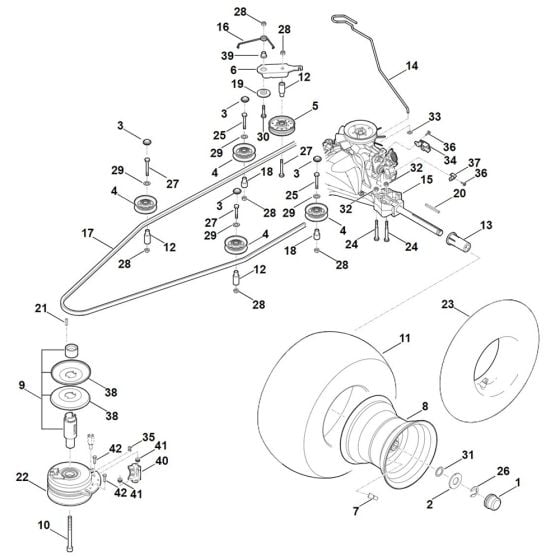 Gearbox, Rear Wheel, Blade Clutch for Stihl RT 5112.1 Z Ride on Mower