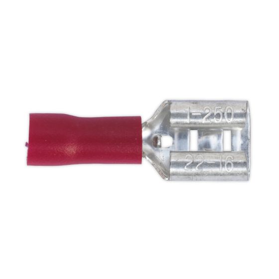 Push-On Terminal 6.3mm Female Red Pack of 100 Sealey Part No. RT21