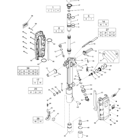 Main Assembly for Atlas Copco RTEX (H25) Handheld Pneumatic Breakers (from s/n PUN181208 onwards)