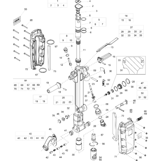 Main Assembly for Atlas Copco RTEX (H28, H32) Handheld Pneumatic Breakers (from s/n PUN181208 onwards)