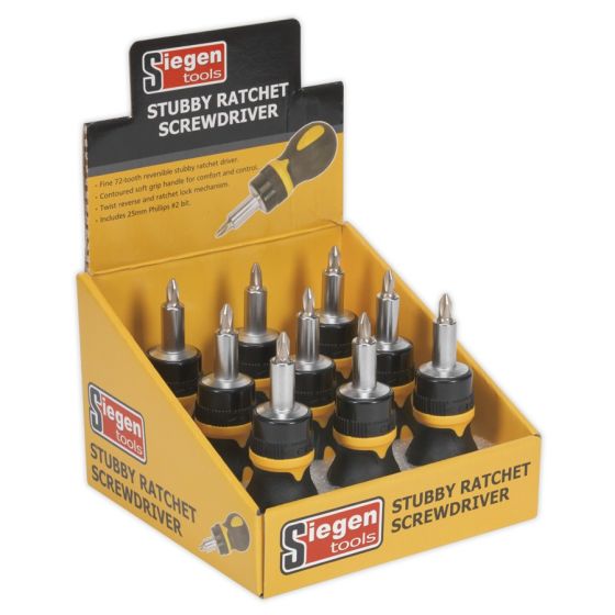 Screwdriver Ratchet Stubby Display Box of 9 Sealey Part No. S0936